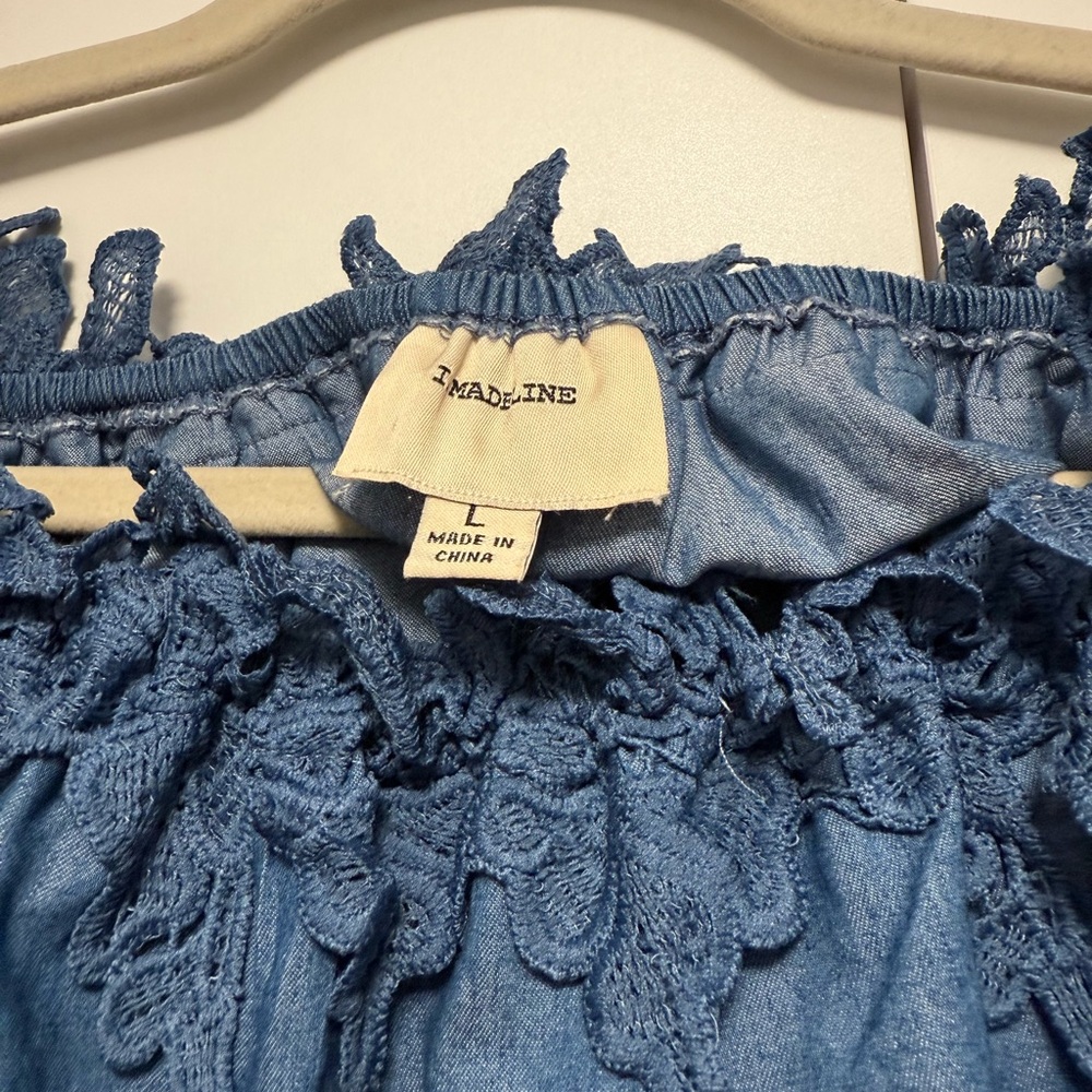 Madeline Denim Blue Lace Top